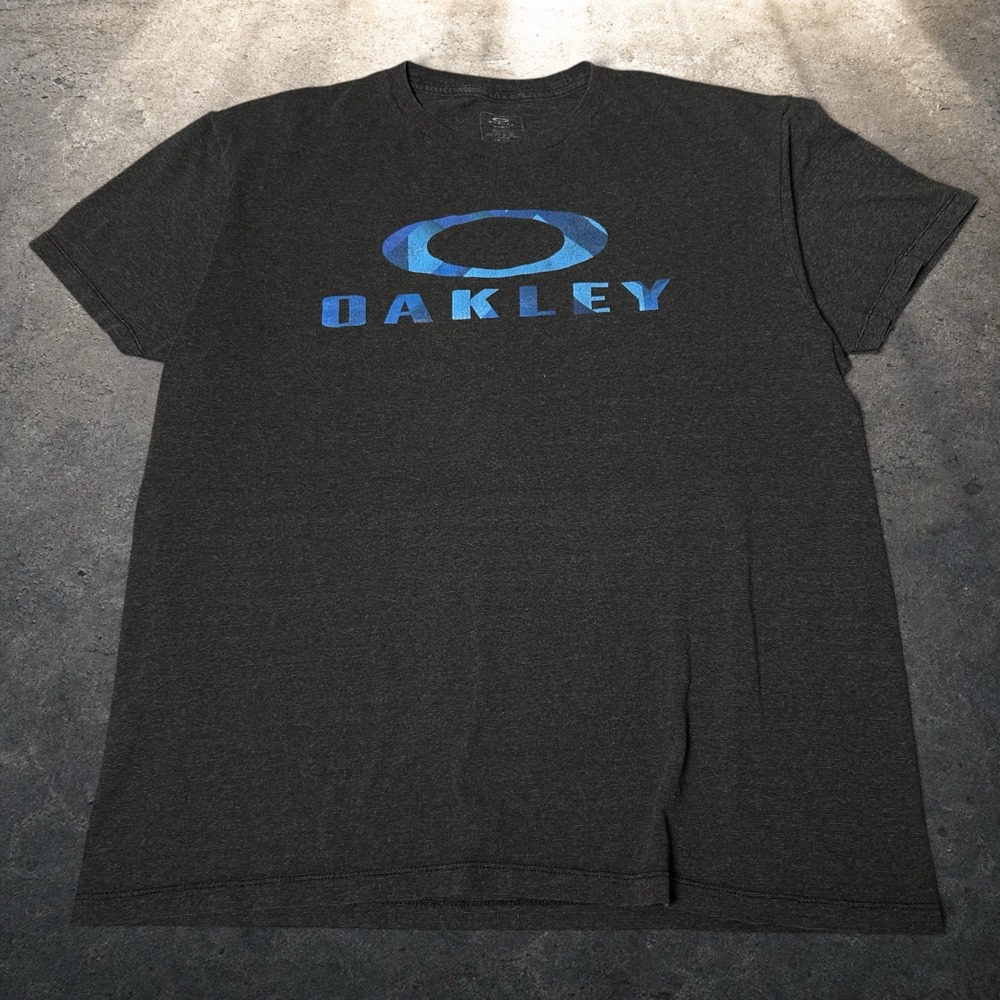 Oakley Logo Graphic T-Shirt Dark Gray Blue Skater Y2K Mens Size XL